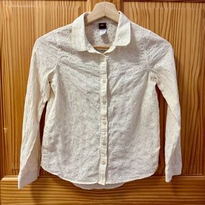 Tea white cream lace button down blouse top long sleeve shirt 12